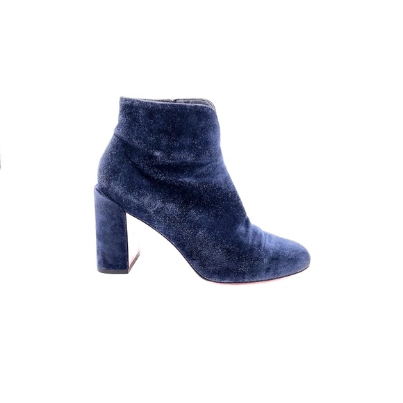 Christian Louboutin Navy Suede Block Heel Ankle Boots EU 37.5 - Picture 2 of 10
